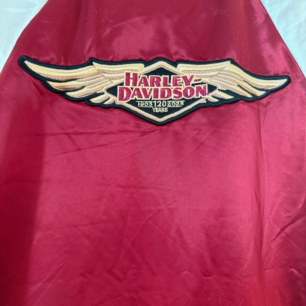 Harley Davidson Motorcycle Burgundy Red Satin Limited Edition Women’s Jacket - Picture 10 of 14
